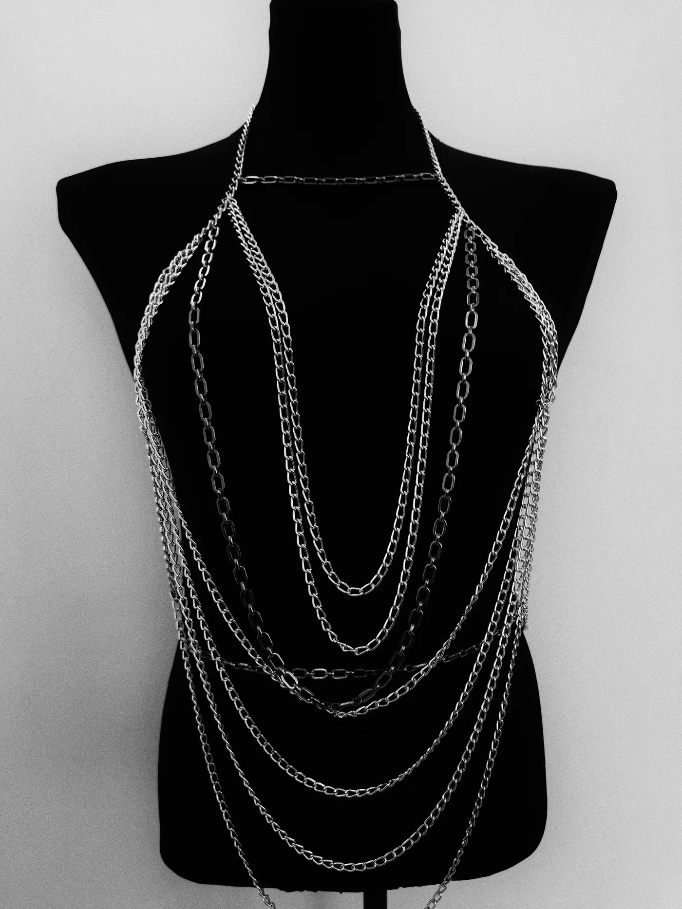 Manhattan - Silver Body Chain Armor – Multi-Caliber Layered Harness – Industrial Statement Jewelry & Cyber Chic Editorial Accessory – product view 2