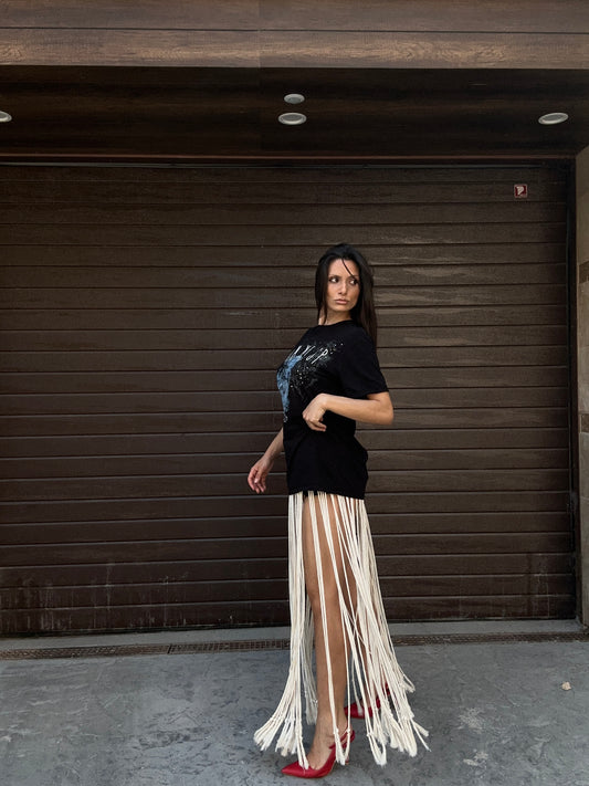 BAMBOO FLOW — Bamboo Fringe Maxi Skirt