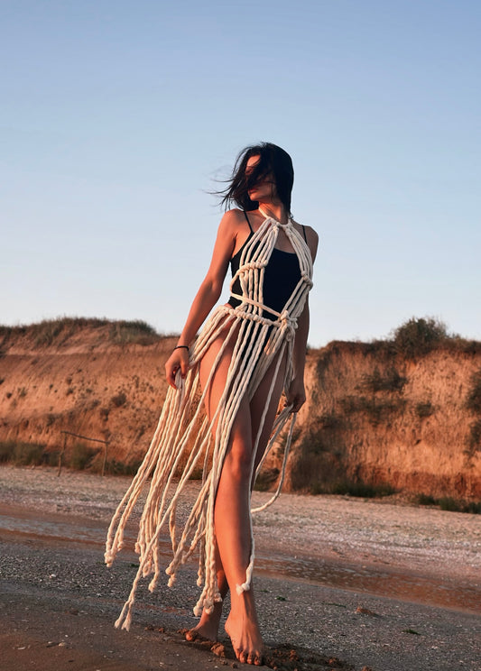 AMALFI — Open-Knit Fringe Maxi Dress