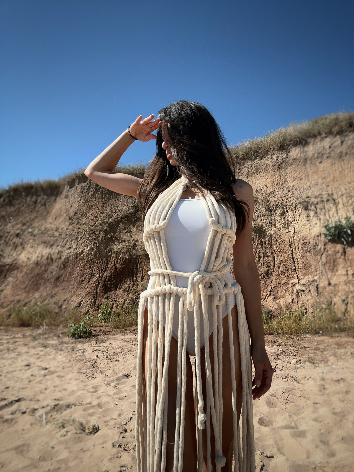 AMALFI — Open-Knit Fringe Maxi Dress