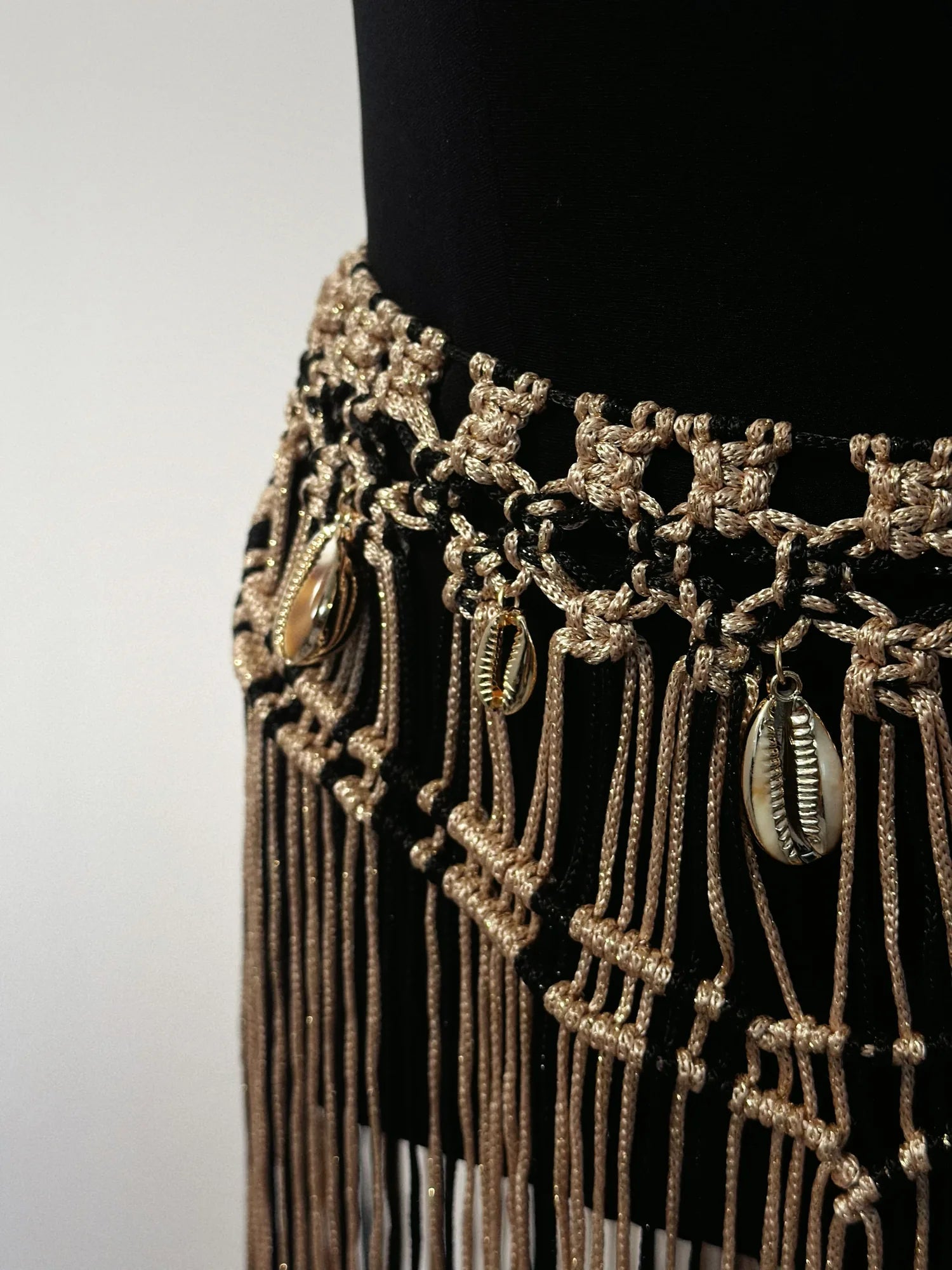 St Tropez Metallic Gold & Fringe Wrap – Luxury Gold Beach Skirt with Seashell Details – Artisan Knotted Resort Wear 2026 Glam Beach Club Outfit – product view 2