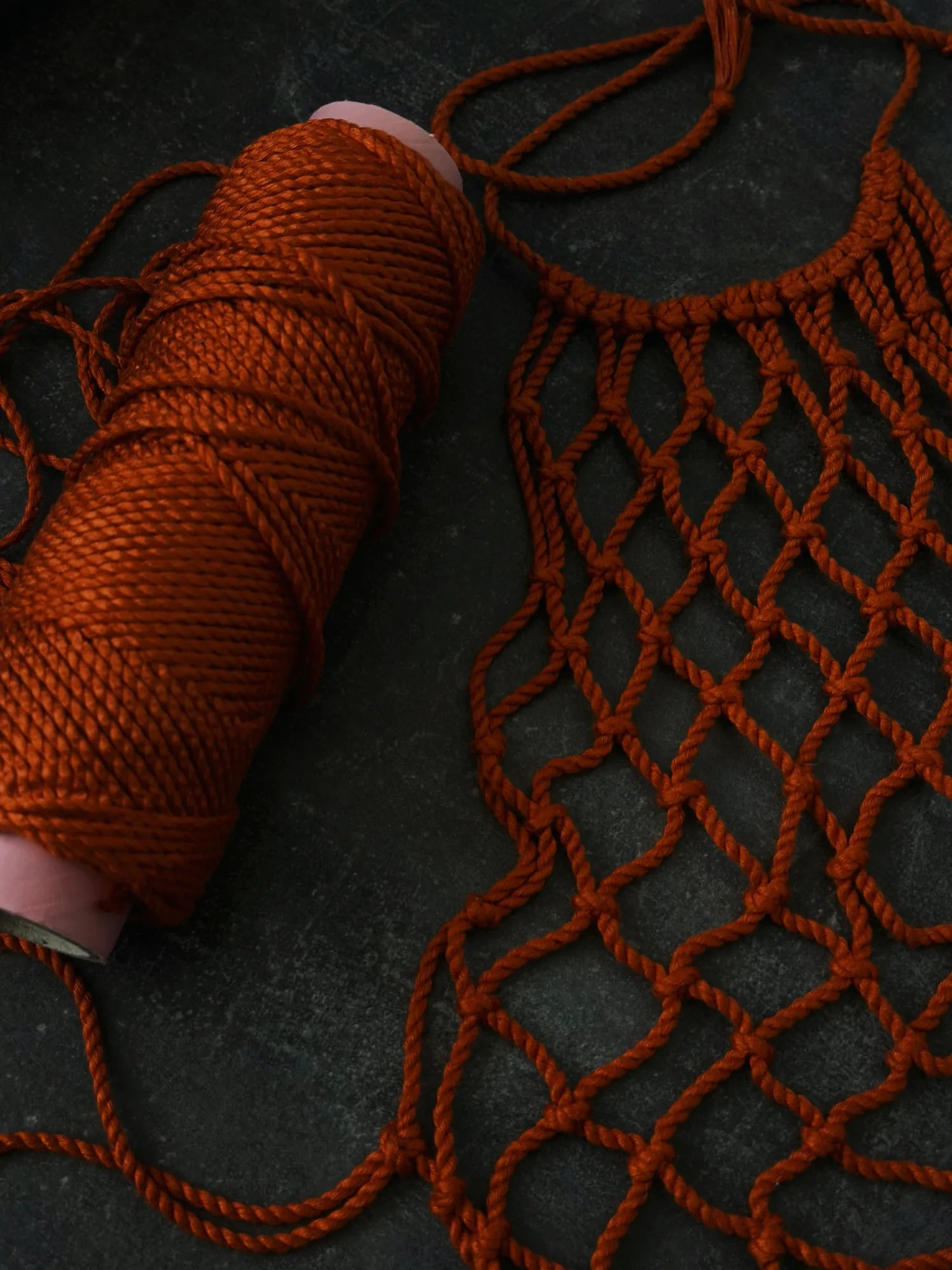 Marrakesh Burnt Orange Bamboo Mesh Top – Hand-Knotted Diamond Grid Open-Back Luxury Resort Layering Top 2026 – product view 2