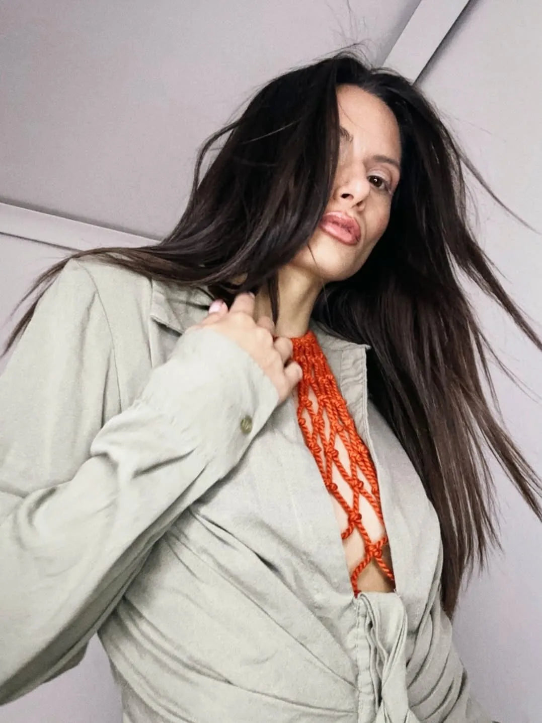 Marrakesh Burnt Orange Bamboo Mesh Top – Hand-Knotted Diamond Grid Open-Back Luxury Resort Layering Top 2026 – product view 3