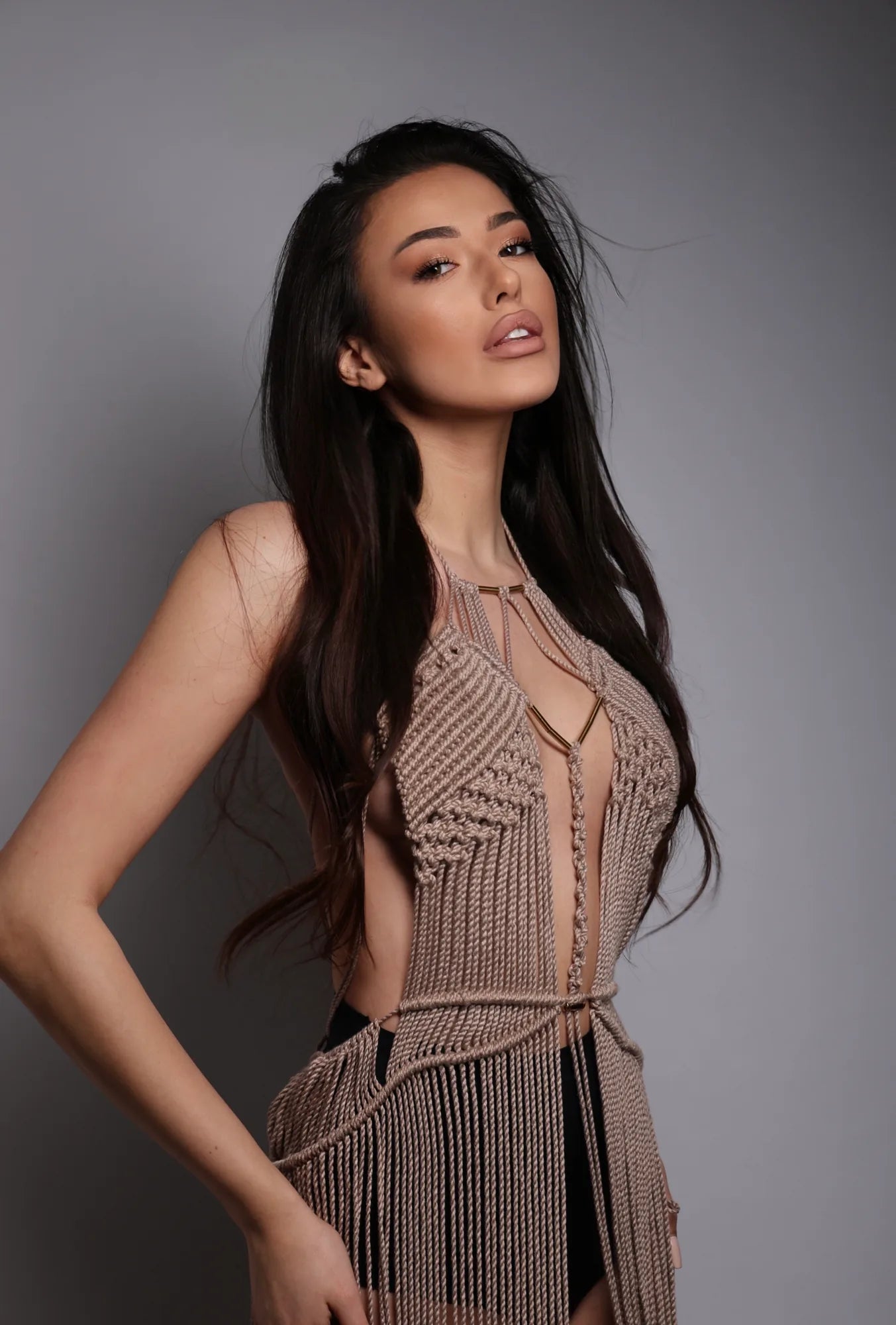 Malibu Beach Long Dress Bamboo Dress – Boho Dress with Gold Details & Fringe – product view 4