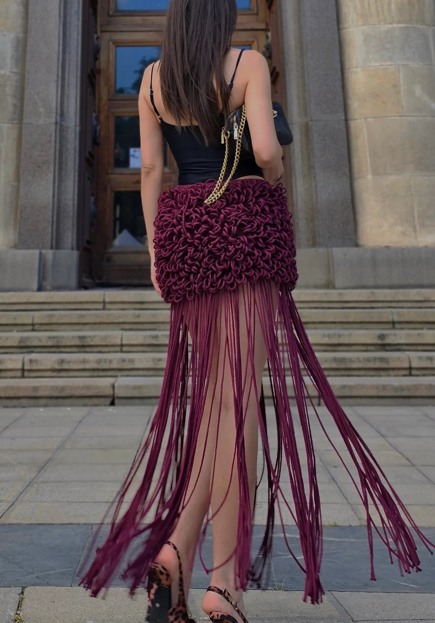 Naomi Mini Fringe Skirt Designer Handmade Low Waist Knit  Skirt – product view 2