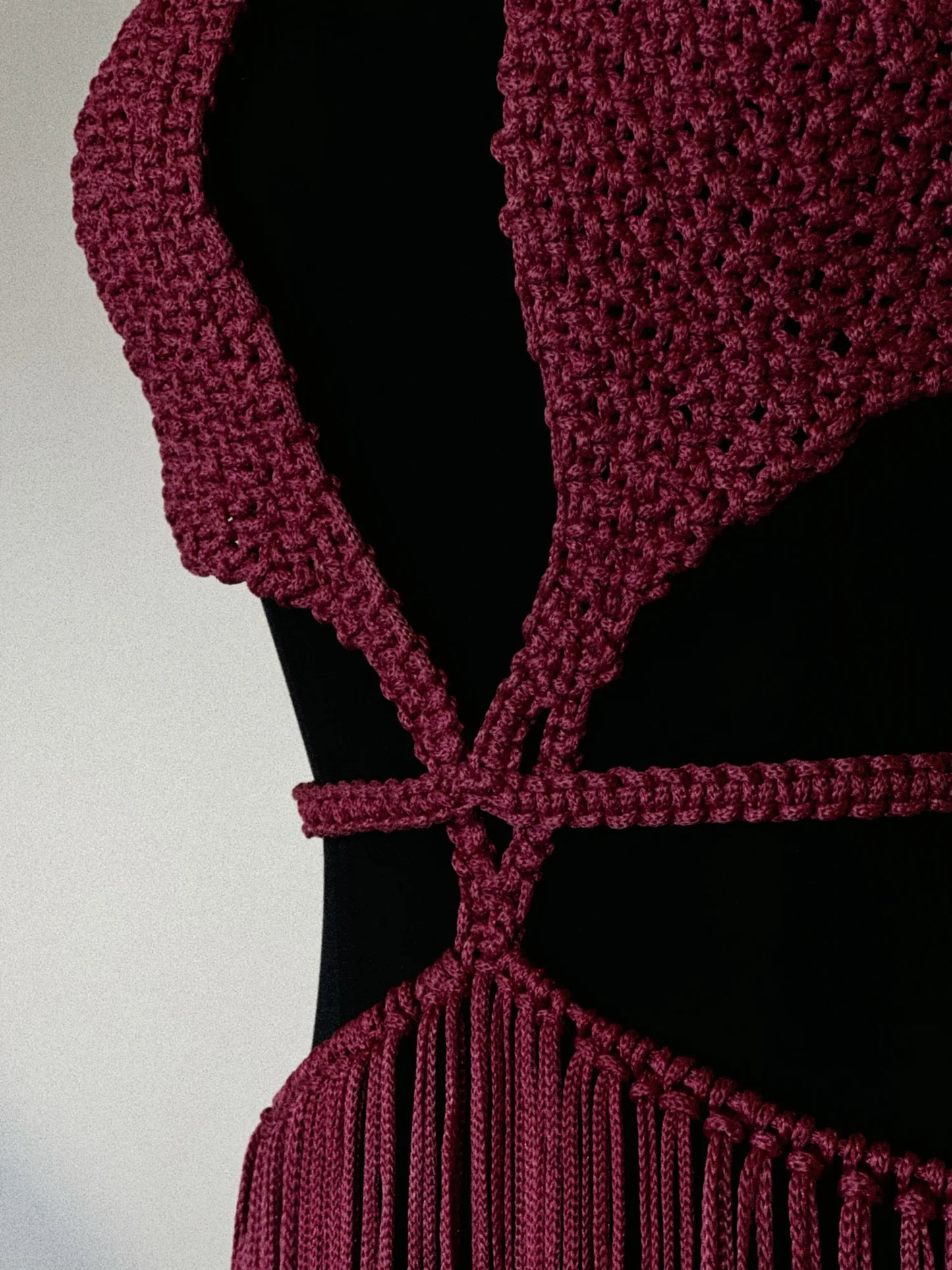 Crochet Maxi Dress – Handmade Boho Dress with Fringe, Halter Bust & V-Neck – product view 2