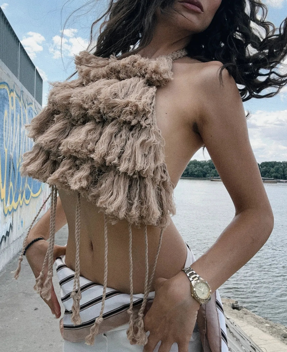 Luxury Handmade Boho Fringe Halter Top | Beach & Festival Crop Top – product view 1