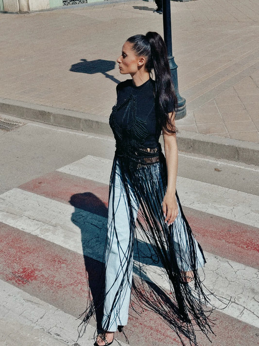 Paris Fringe Evening Maxi Dress – Bustier Elegant Gown – product view 1
