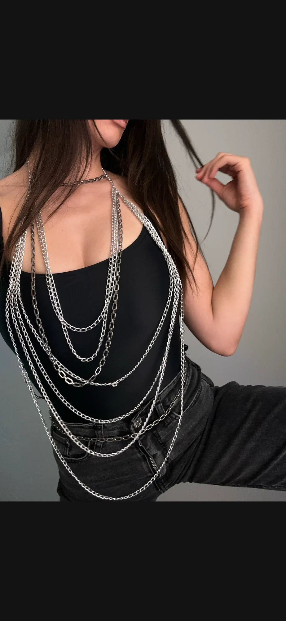 Manhattan - Silver Body Chain Armor – Multi-Caliber Layered Harness – Industrial Statement Jewelry & Cyber Chic Editorial Accessory – product view 1