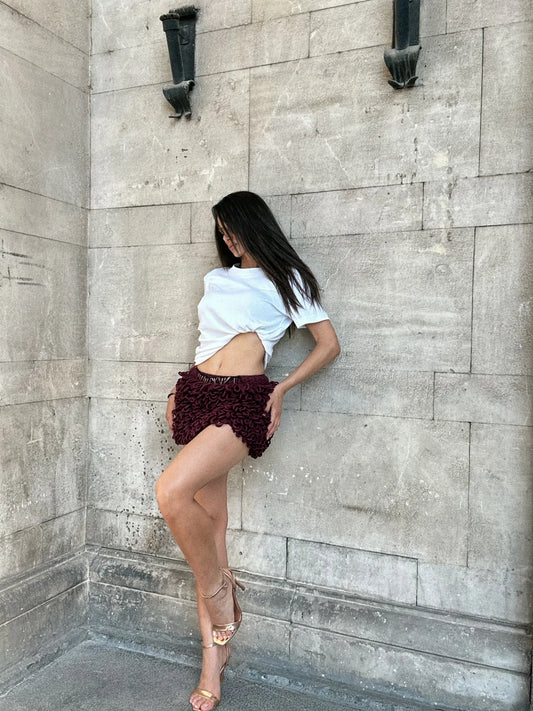 Tuscany Designer Handmade Low Waist Knit Mini Skirt with loops – product view 1