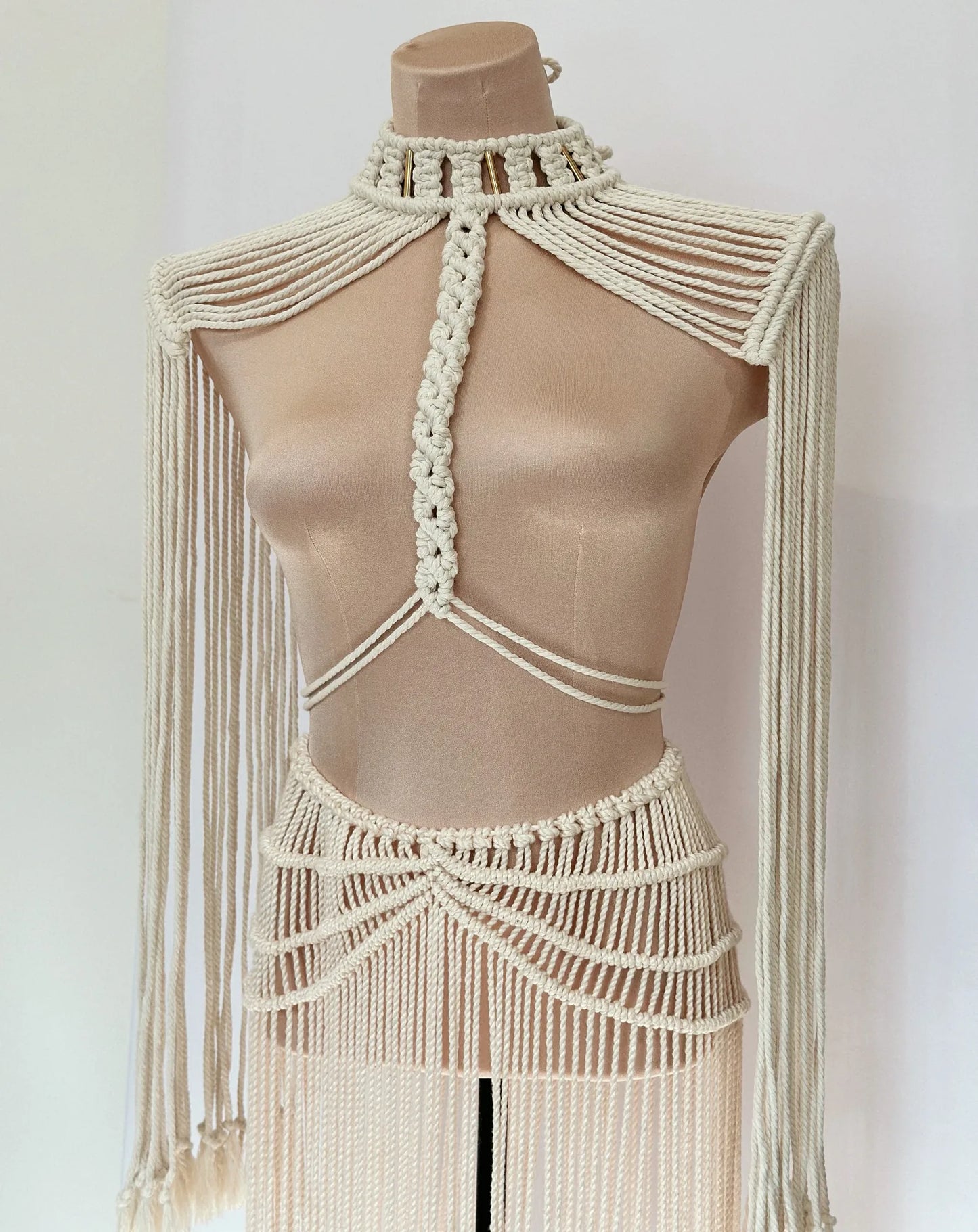 Oasis Boho Two-Piece Set – Knitted Fringe Skirt & Choker, Summer Beach Outfit for Women – product view 1