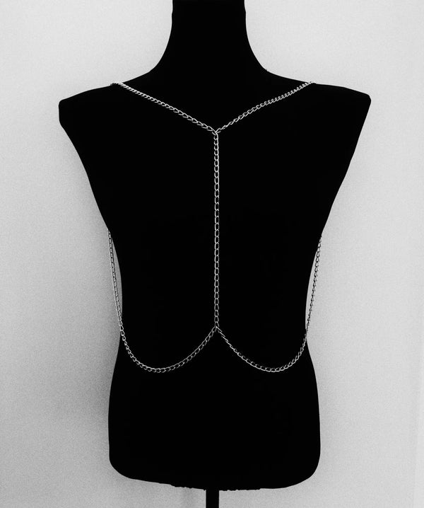 Moonlight - Minimalist Silver Front Harness – Vertical T-Bar Body Chain – Artisanal Street Couture Layering Jewelry 2026 – product view 1